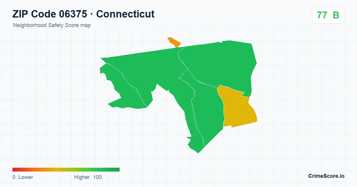 ZIP Code 06375 in Connecticut neighborhood Safety Score map