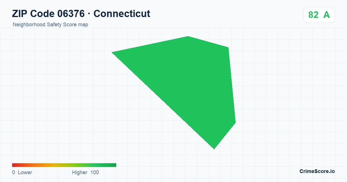 ZIP Code 06376 in Connecticut neighborhood Safety Score map