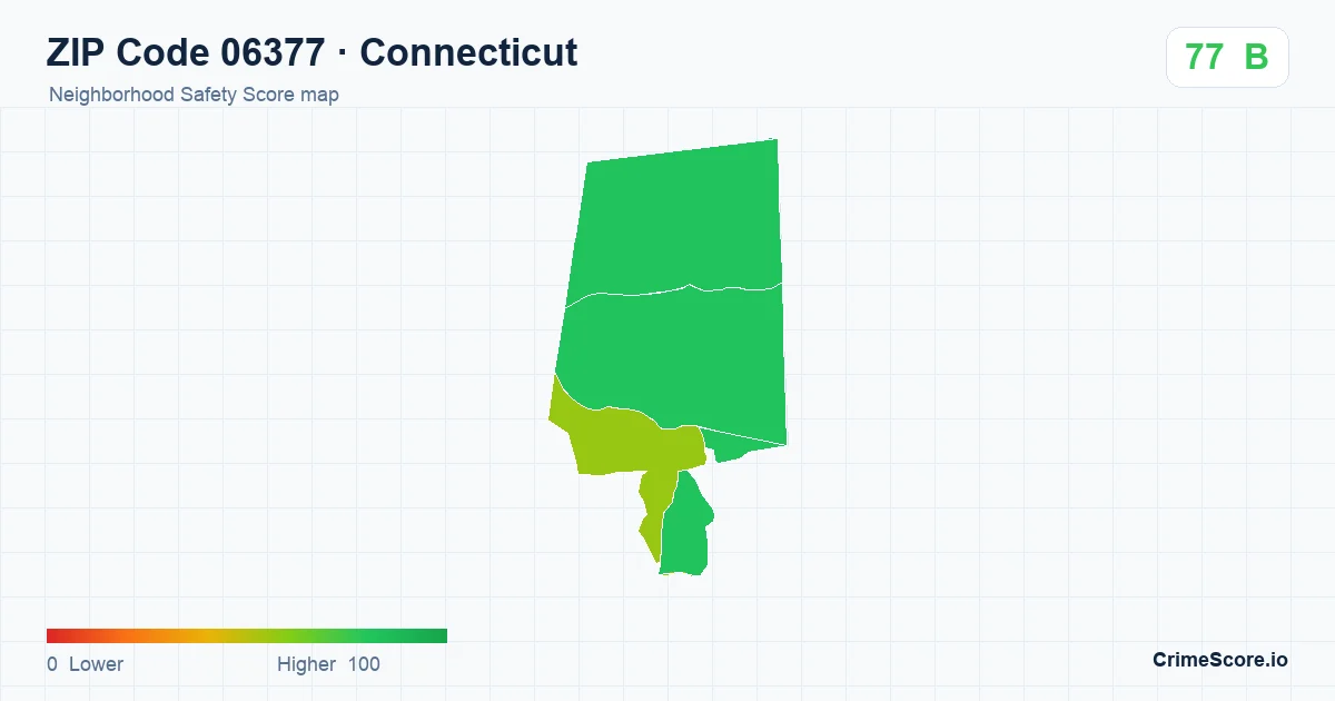 ZIP Code 06377 in Connecticut neighborhood Safety Score map