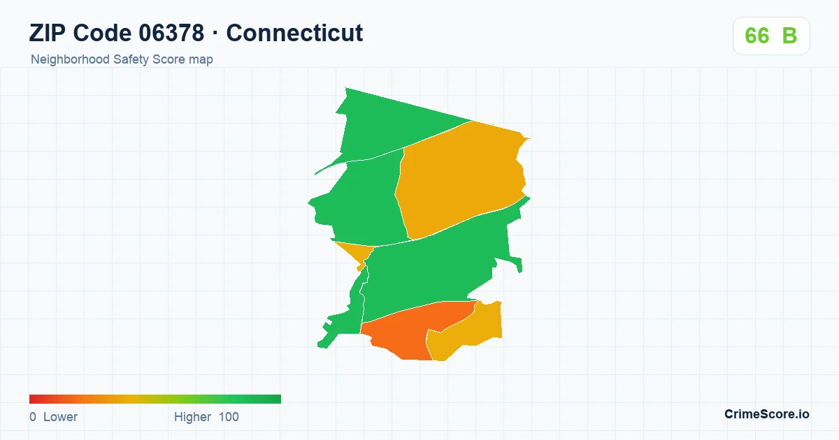 ZIP Code 06378 in Connecticut neighborhood Safety Score map