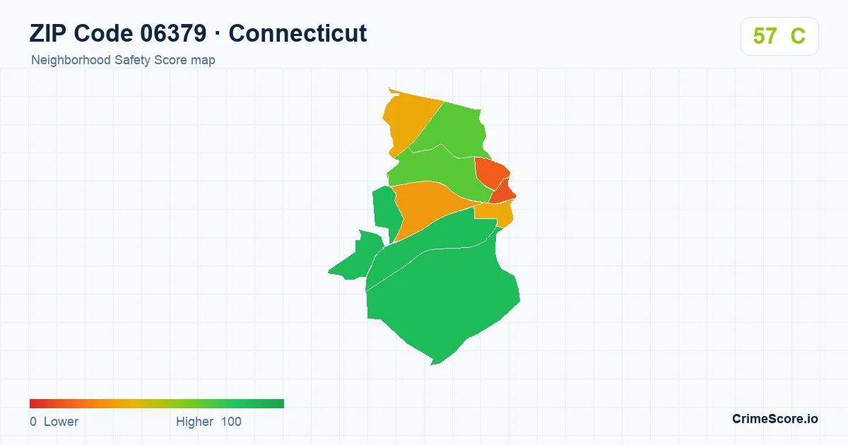 ZIP Code 06379 in Connecticut neighborhood Safety Score map