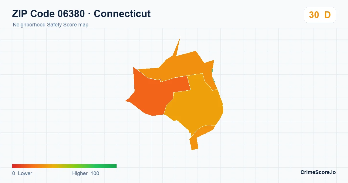 ZIP Code 06380 in Connecticut neighborhood Safety Score map