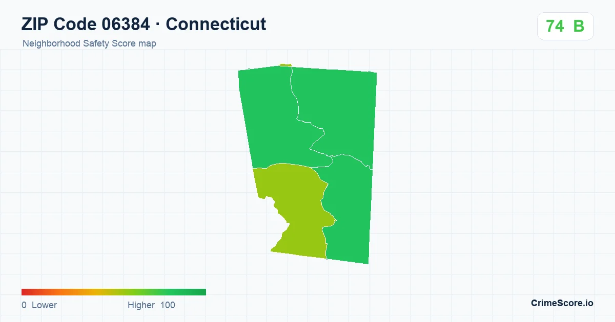 ZIP Code 06384 in Connecticut neighborhood Safety Score map