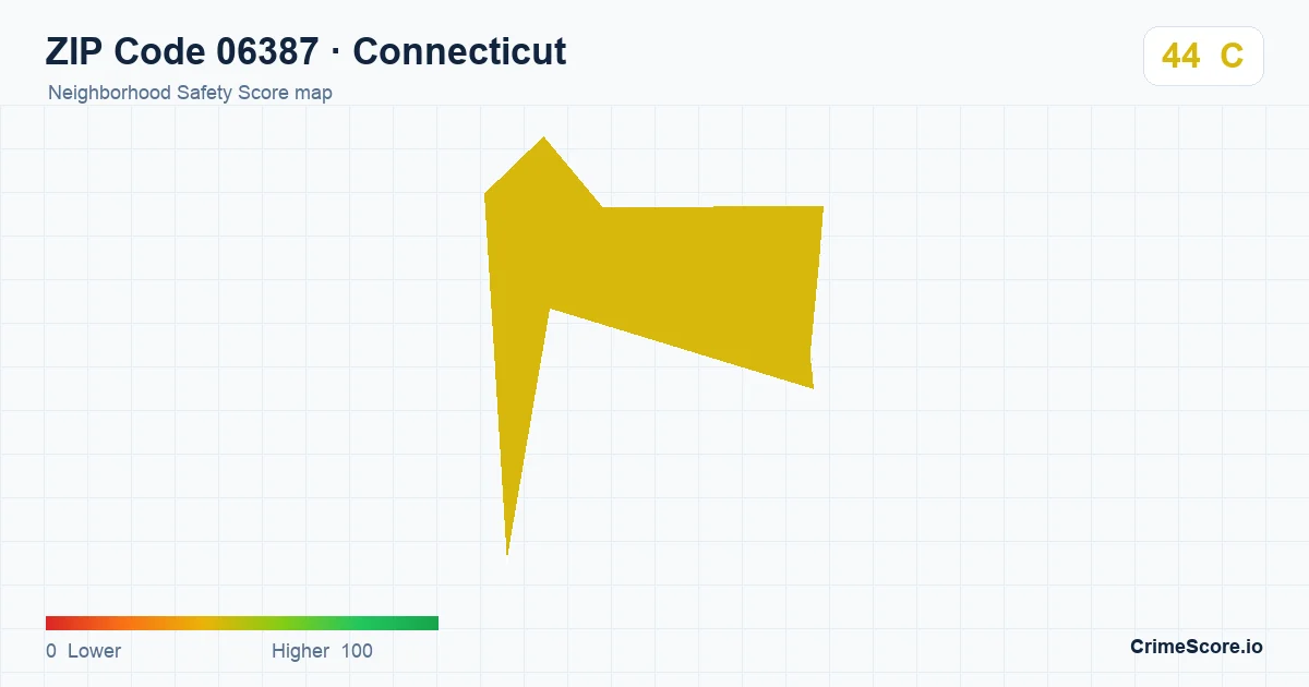 ZIP Code 06387 in Connecticut neighborhood Safety Score map