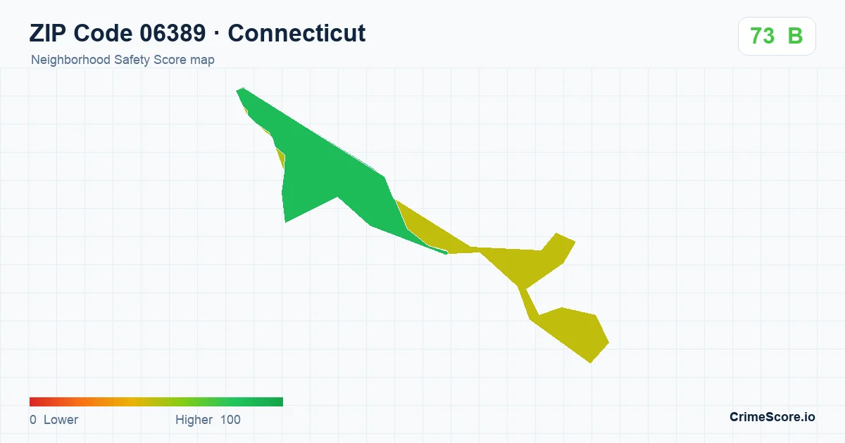 ZIP Code 06389 in Connecticut neighborhood Safety Score map