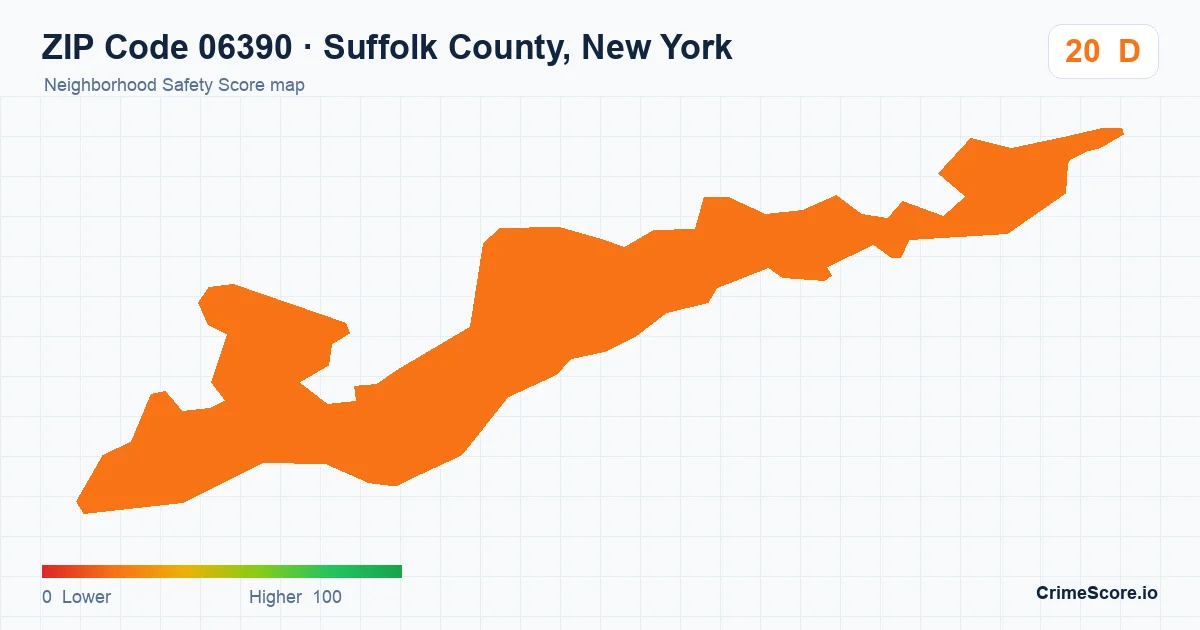 ZIP Code 06390 in Suffolk County, New York neighborhood Safety Score map