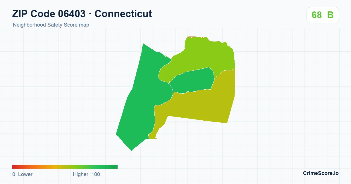 ZIP Code 06403 in Connecticut neighborhood Safety Score map