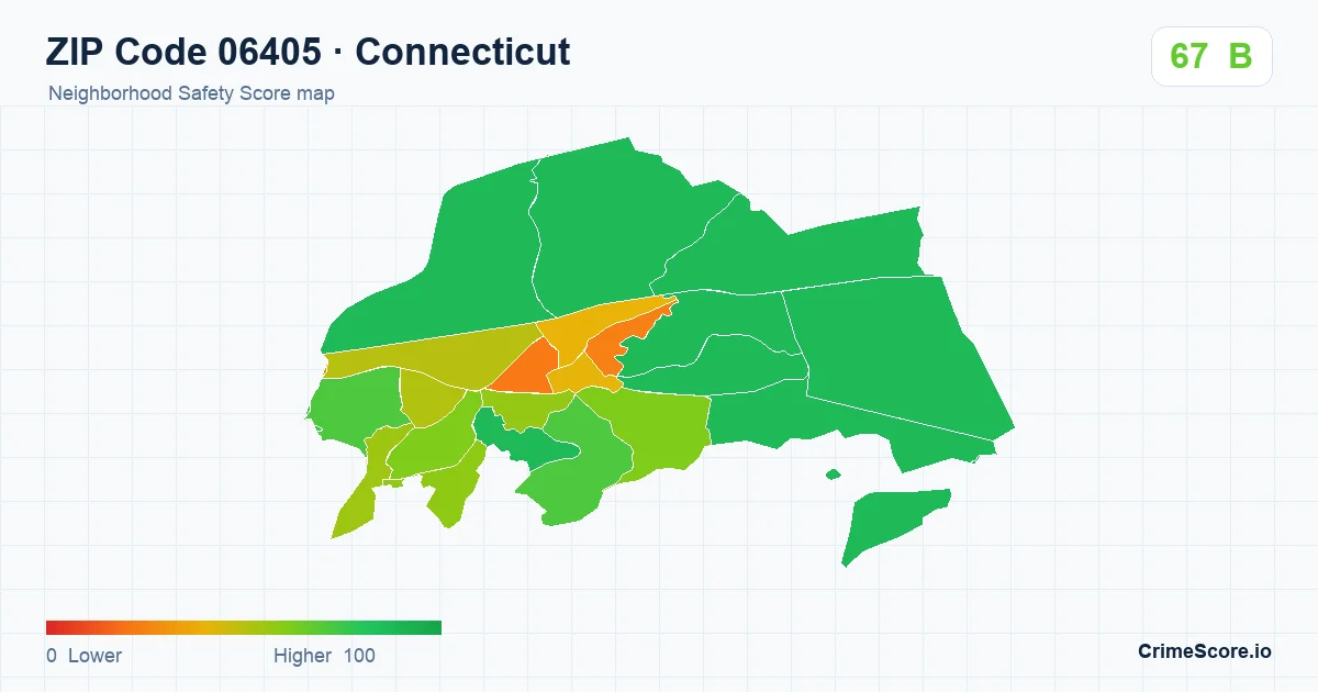 ZIP Code 06405 in Connecticut neighborhood Safety Score map