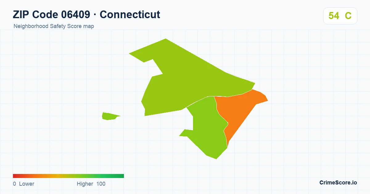 ZIP Code 06409 in Connecticut neighborhood Safety Score map