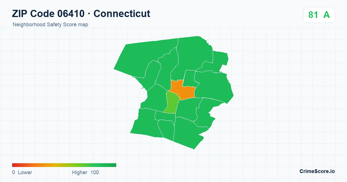 ZIP Code 06410 in Connecticut neighborhood Safety Score map