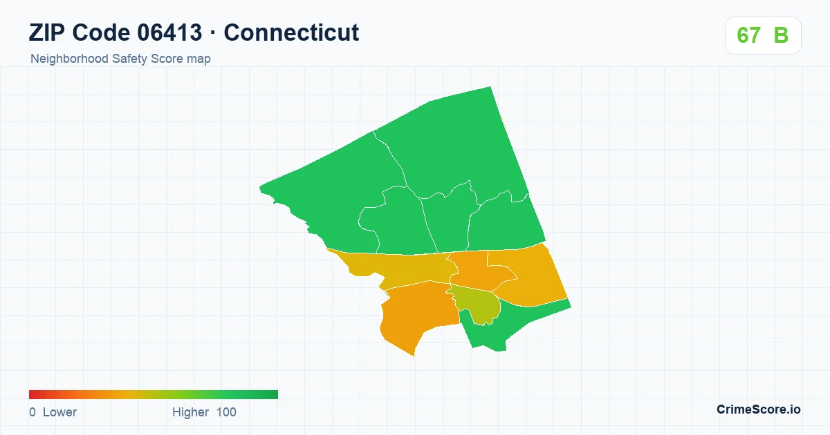 ZIP Code 06413 in Connecticut neighborhood Safety Score map