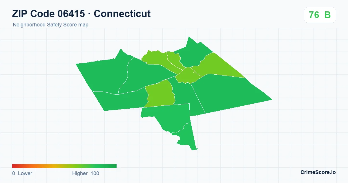 ZIP Code 06415 in Connecticut neighborhood Safety Score map