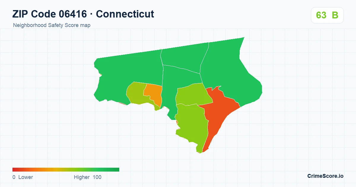 ZIP Code 06416 in Connecticut neighborhood Safety Score map