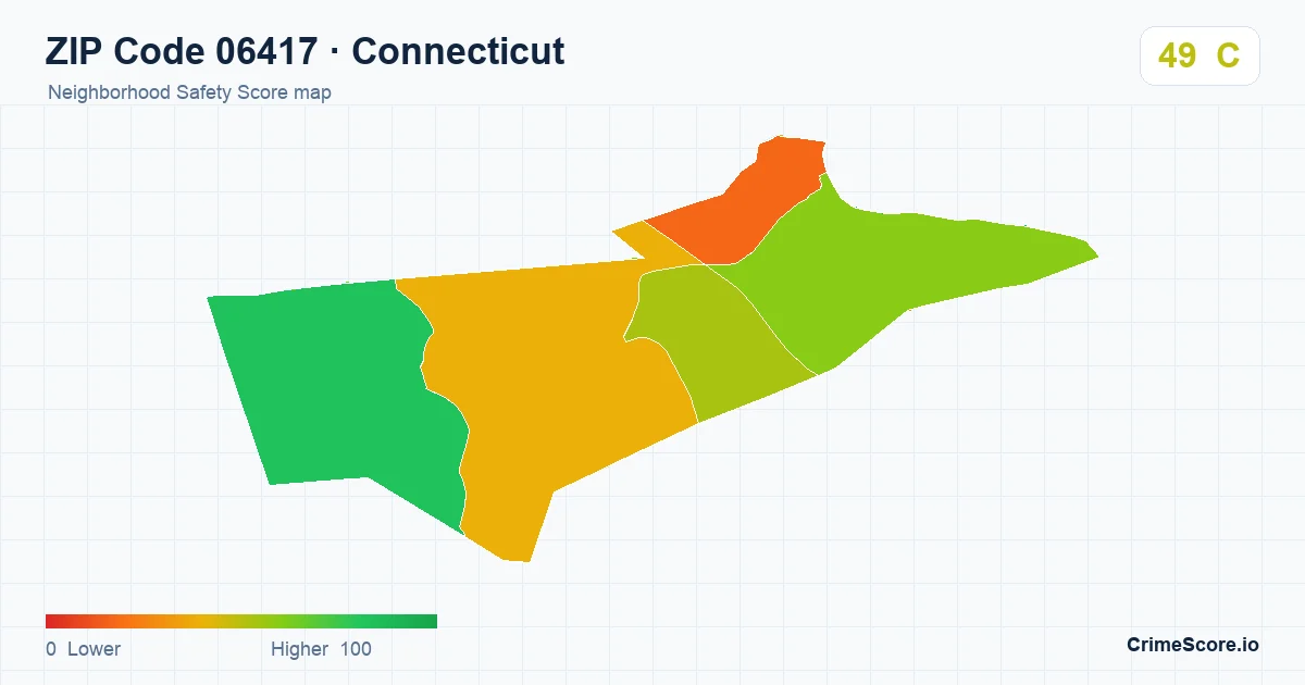 ZIP Code 06417 in Connecticut neighborhood Safety Score map