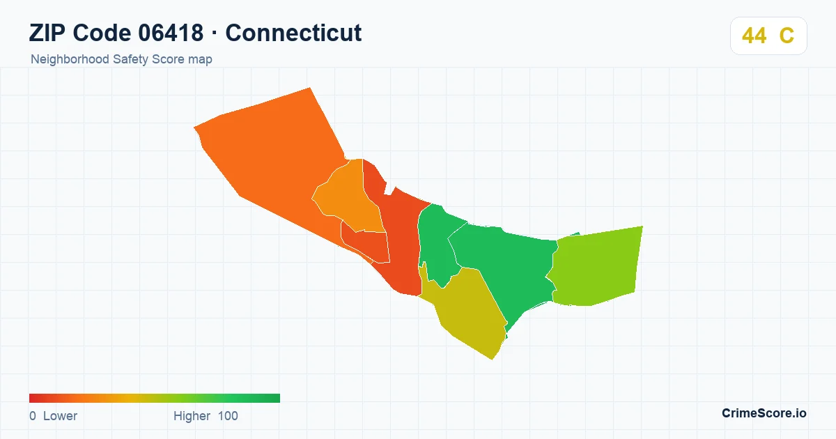 ZIP Code 06418 in Connecticut neighborhood Safety Score map