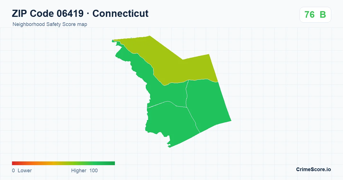 ZIP Code 06419 in Connecticut neighborhood Safety Score map
