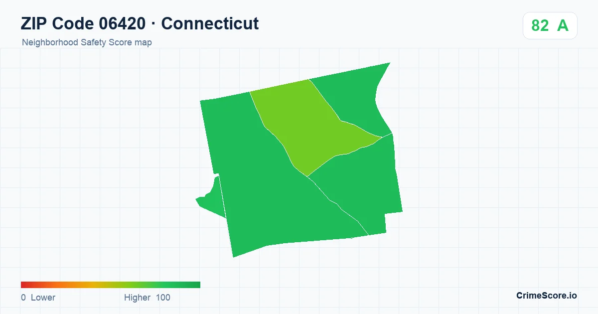 ZIP Code 06420 in Connecticut neighborhood Safety Score map