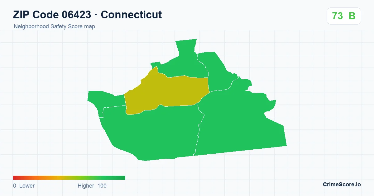 ZIP Code 06423 in Connecticut neighborhood Safety Score map