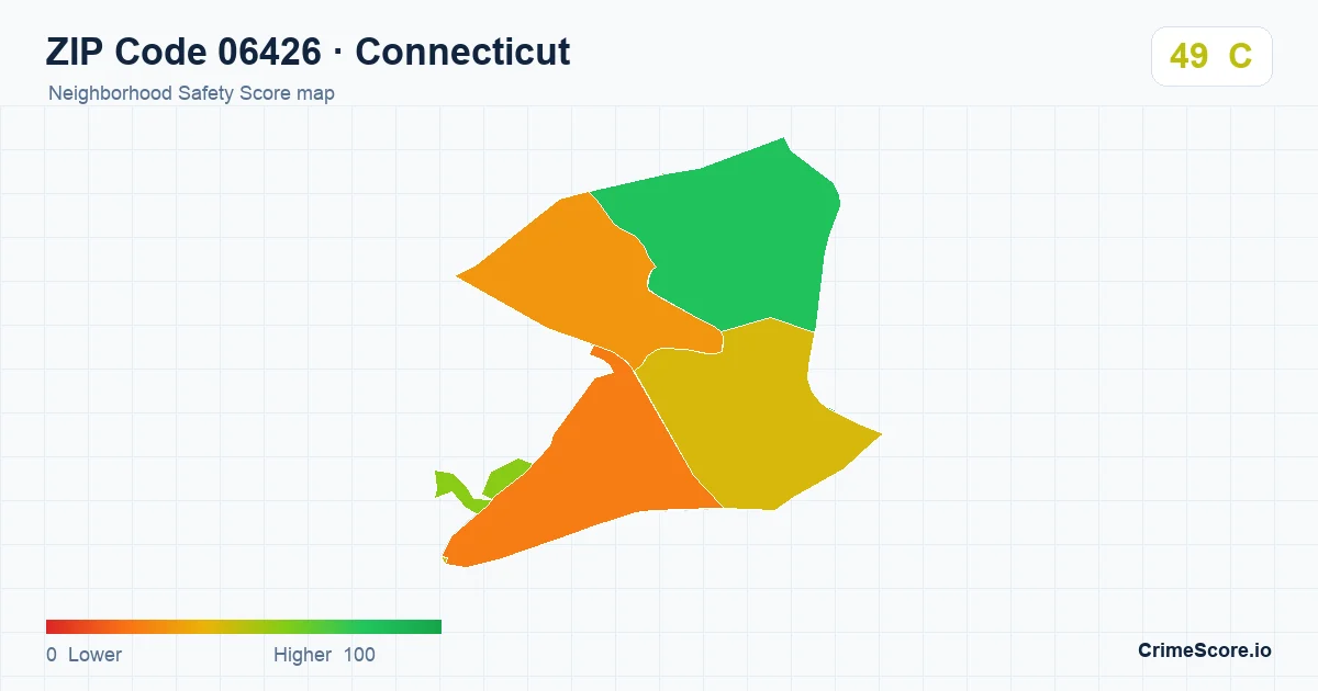 ZIP Code 06426 in Connecticut neighborhood Safety Score map