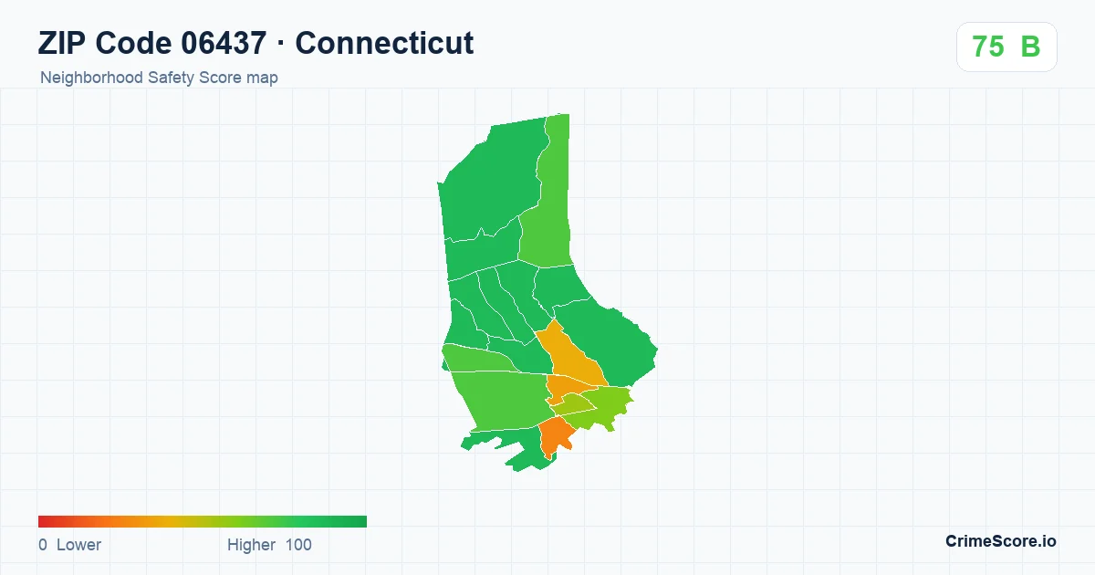 ZIP Code 06437 in Connecticut neighborhood Safety Score map