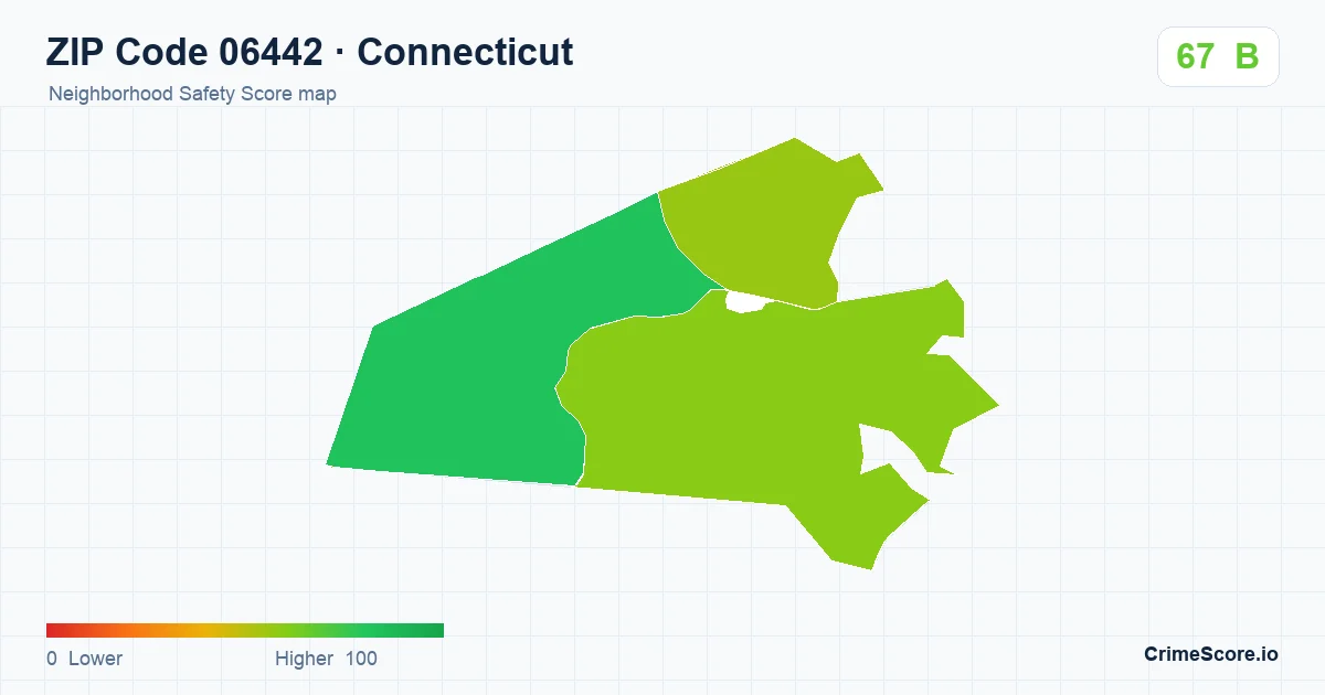 ZIP Code 06442 in Connecticut neighborhood Safety Score map