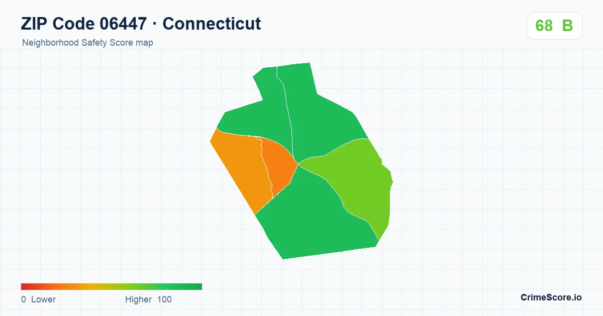 ZIP Code 06447 in Connecticut neighborhood Safety Score map