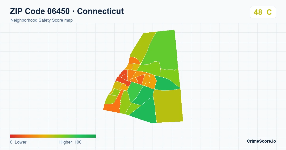 ZIP Code 06450 in Connecticut neighborhood Safety Score map