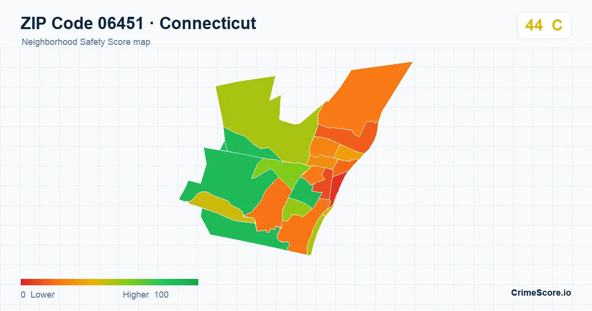 ZIP Code 06451 in Connecticut neighborhood Safety Score map