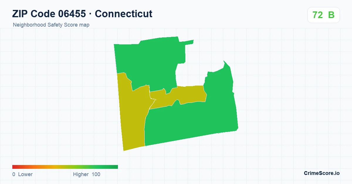 ZIP Code 06455 in Connecticut neighborhood Safety Score map