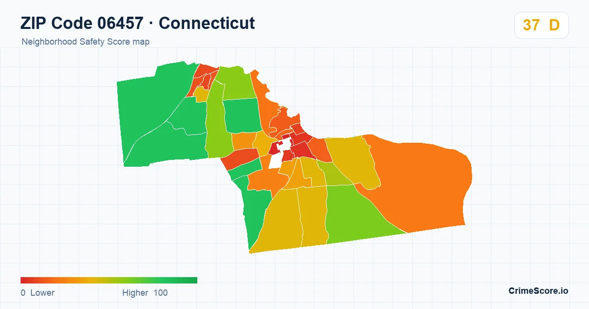ZIP Code 06457 in Connecticut neighborhood Safety Score map