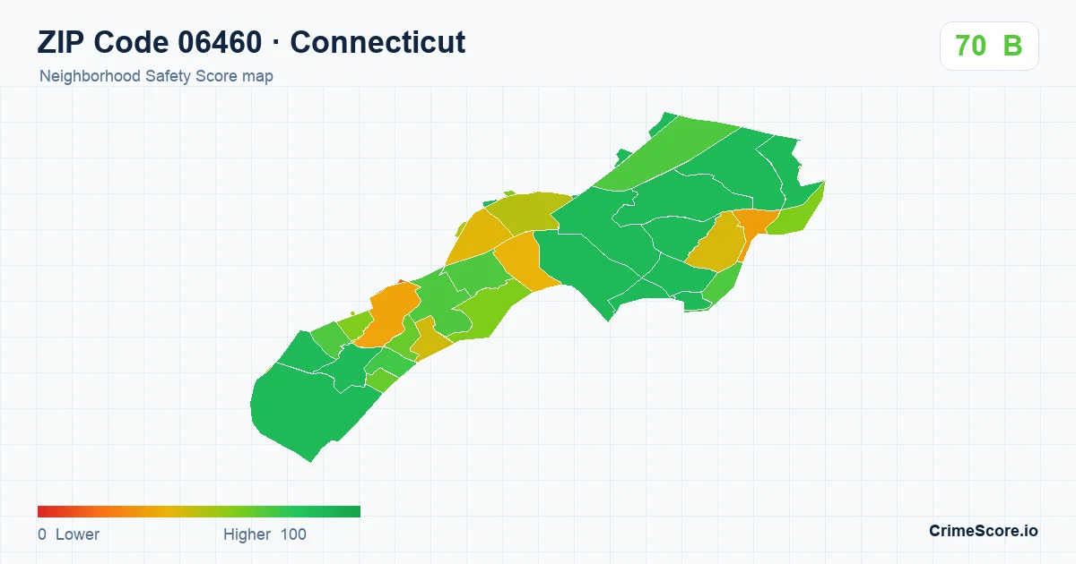 ZIP Code 06460 in Connecticut neighborhood Safety Score map