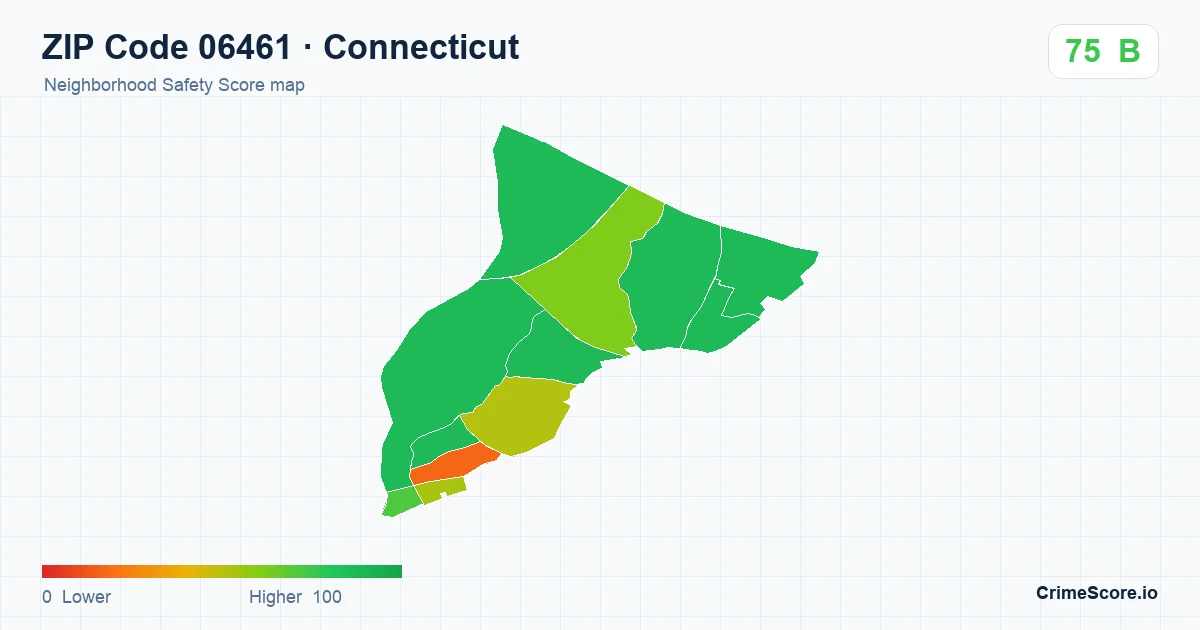 ZIP Code 06461 in Connecticut neighborhood Safety Score map