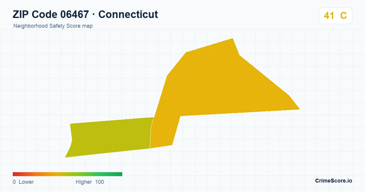 ZIP Code 06467 in Connecticut neighborhood Safety Score map
