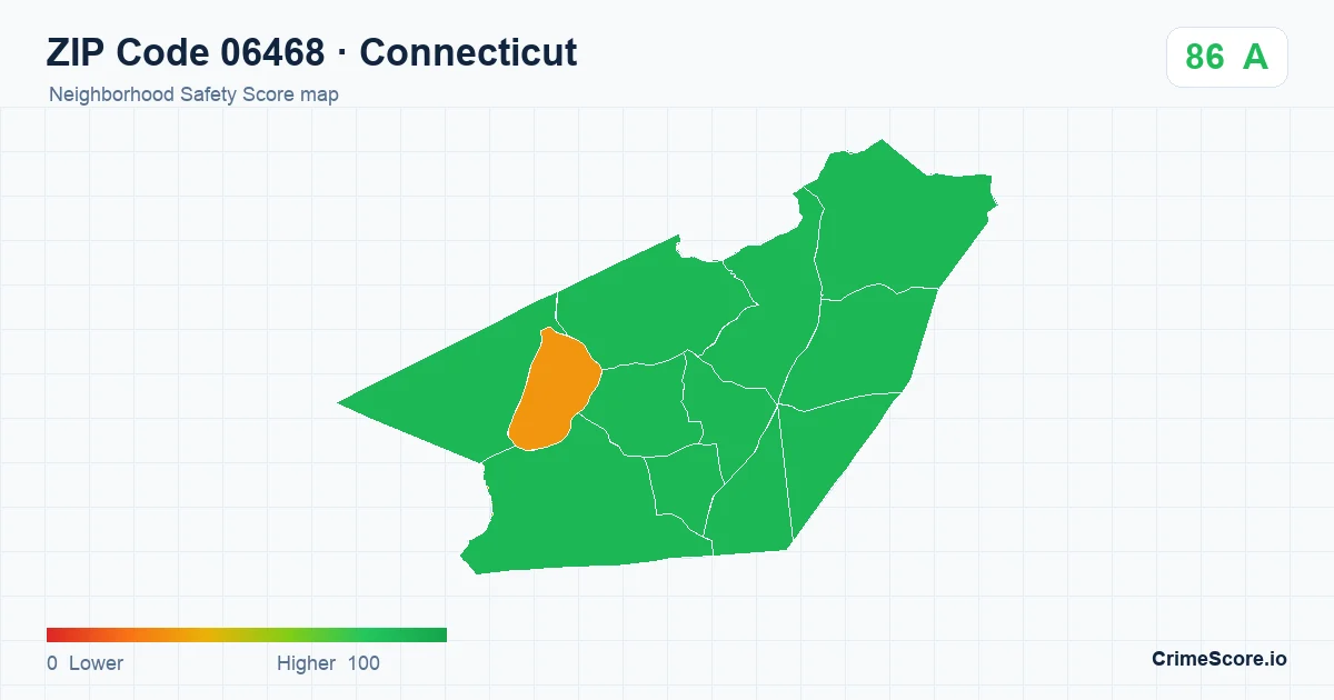 ZIP Code 06468 in Connecticut neighborhood Safety Score map