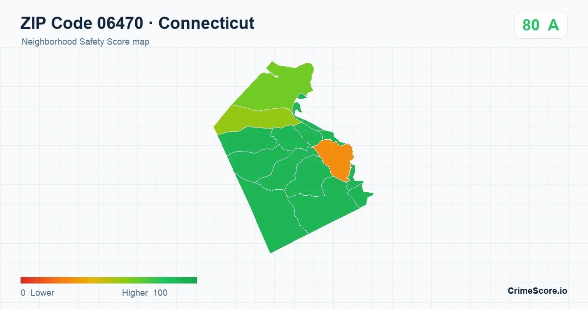 ZIP Code 06470 in Connecticut neighborhood Safety Score map