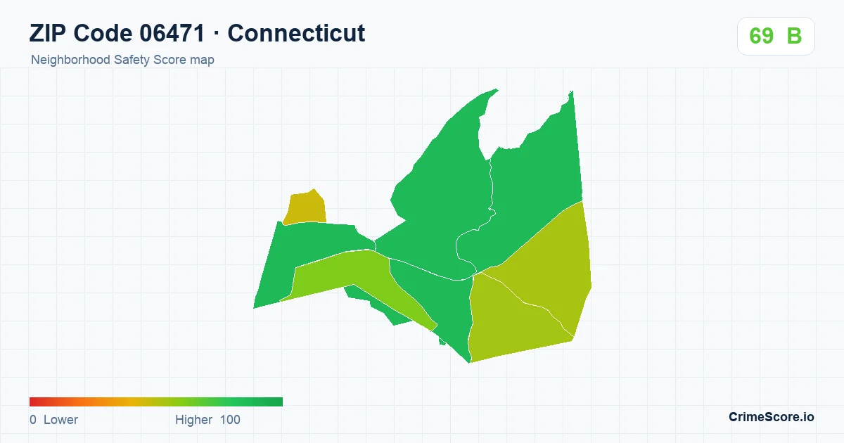 ZIP Code 06471 in Connecticut neighborhood Safety Score map