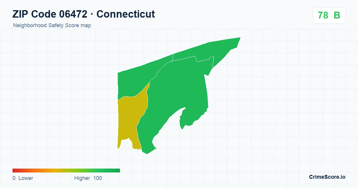 ZIP Code 06472 in Connecticut neighborhood Safety Score map