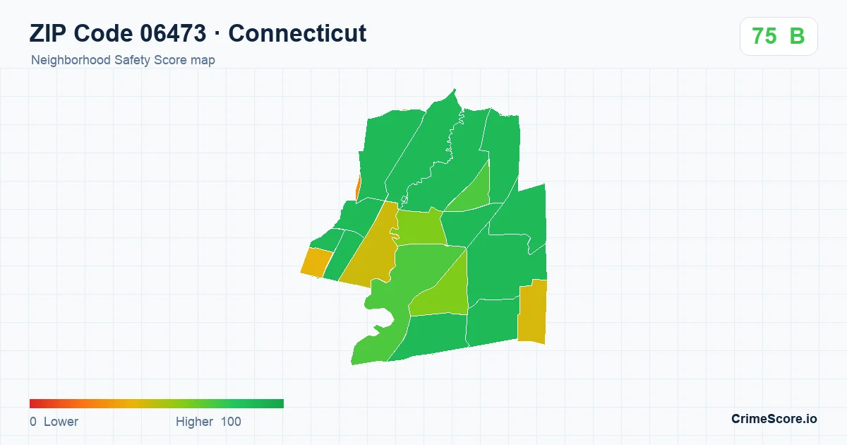 ZIP Code 06473 in Connecticut neighborhood Safety Score map