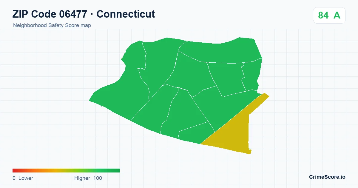 ZIP Code 06477 in Connecticut neighborhood Safety Score map