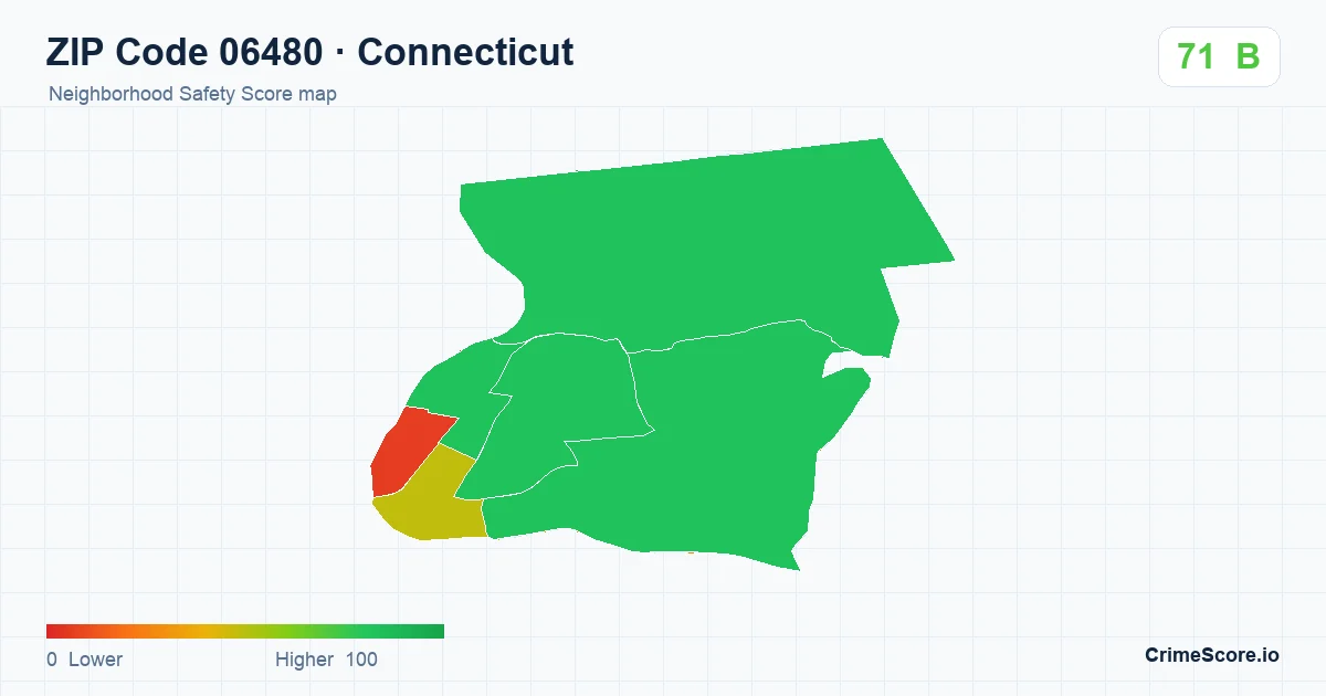 ZIP Code 06480 in Connecticut neighborhood Safety Score map