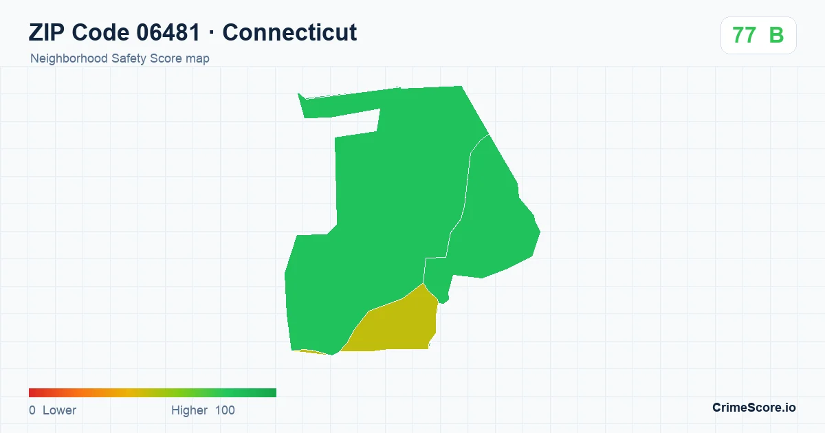 ZIP Code 06481 in Connecticut neighborhood Safety Score map
