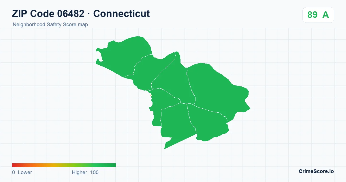 ZIP Code 06482 in Connecticut neighborhood Safety Score map