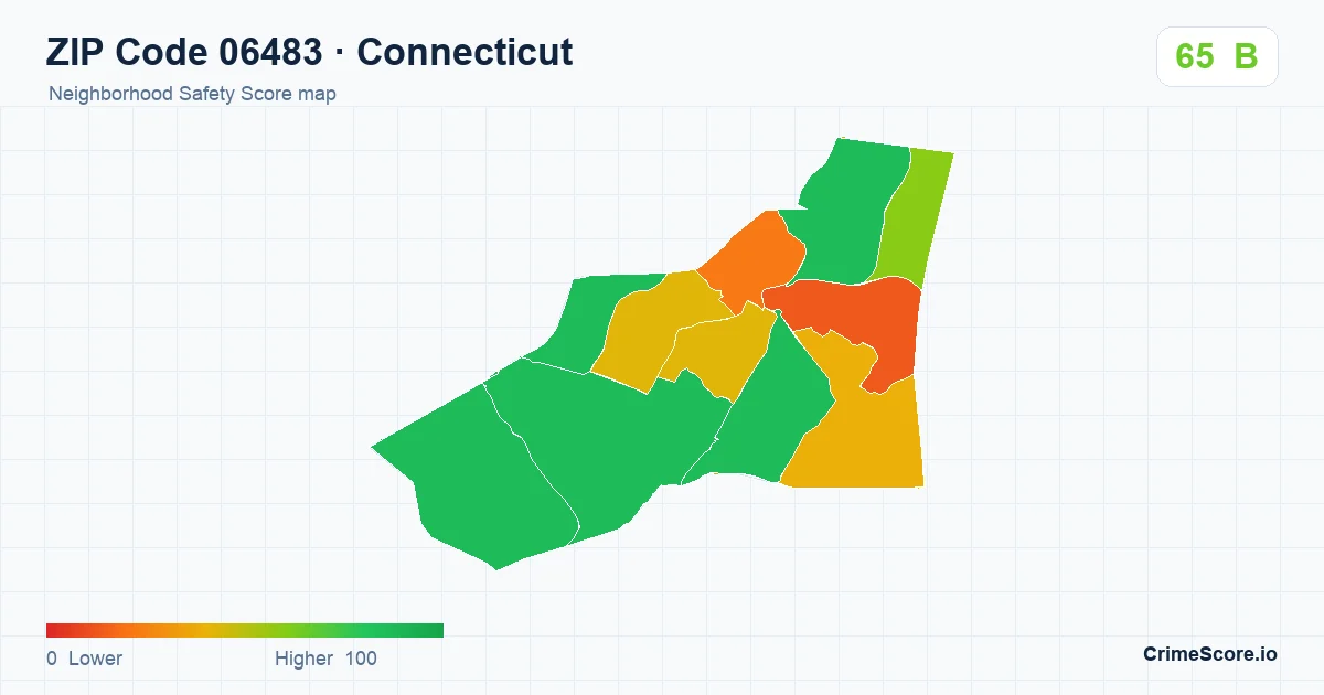ZIP Code 06483 in Connecticut neighborhood Safety Score map