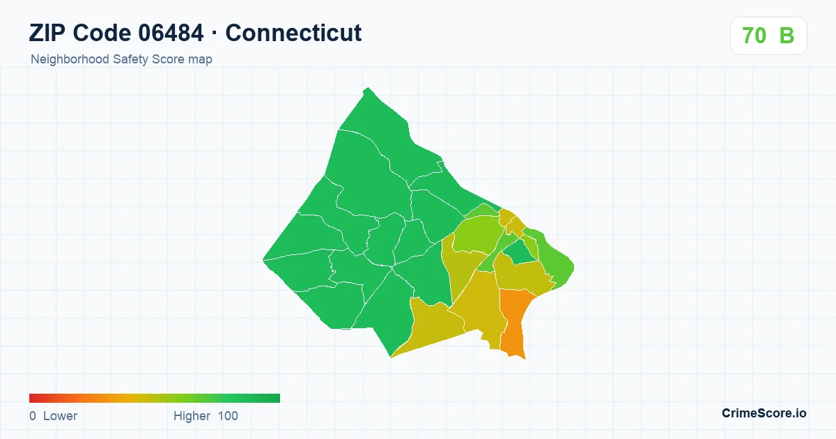 ZIP Code 06484 in Connecticut neighborhood Safety Score map