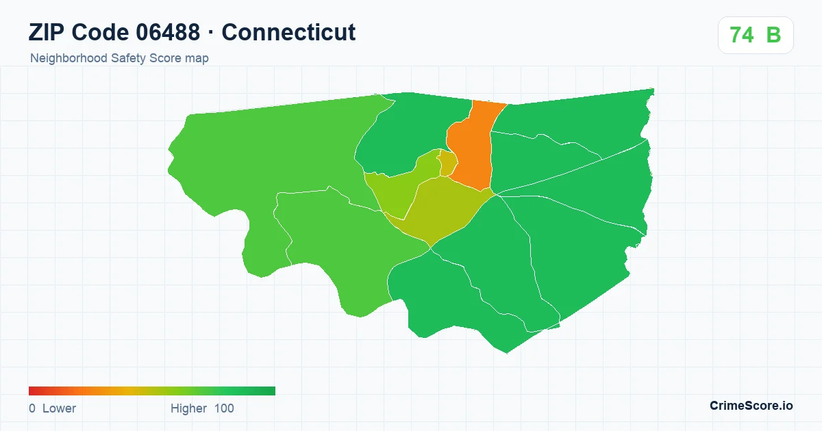 ZIP Code 06488 in Connecticut neighborhood Safety Score map