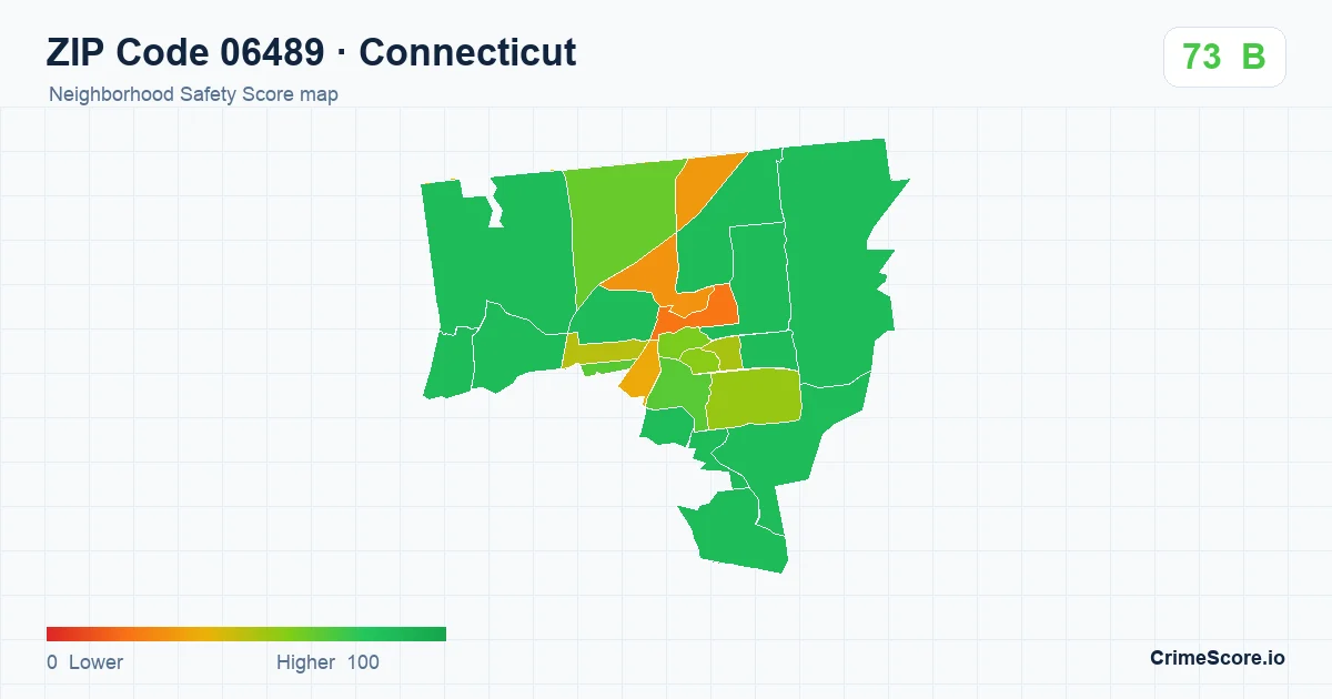 ZIP Code 06489 in Connecticut neighborhood Safety Score map