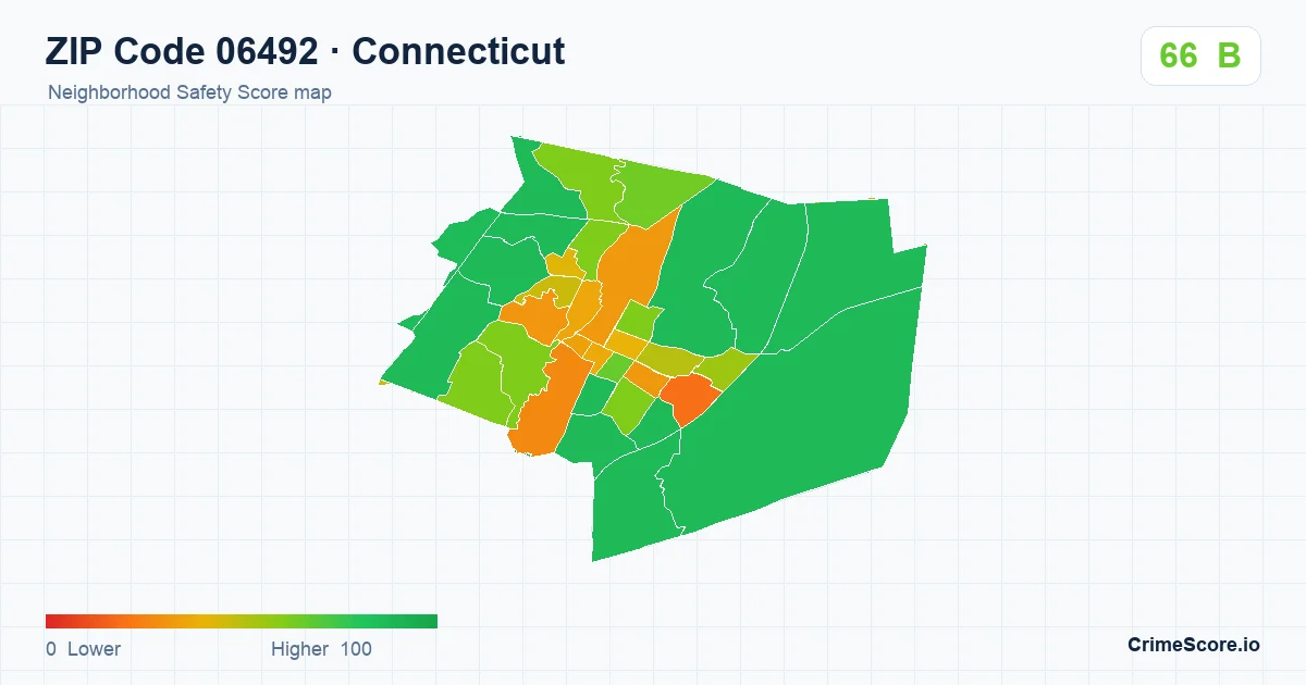 ZIP Code 06492 in Connecticut neighborhood Safety Score map