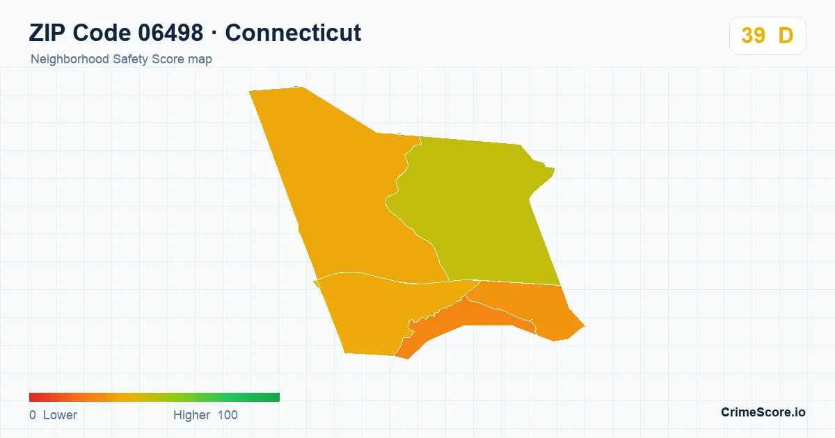 ZIP Code 06498 in Connecticut neighborhood Safety Score map
