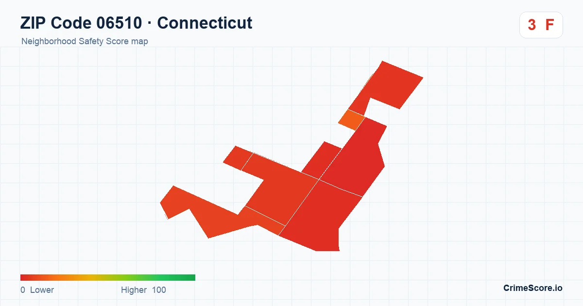 ZIP Code 06510 in Connecticut neighborhood Safety Score map