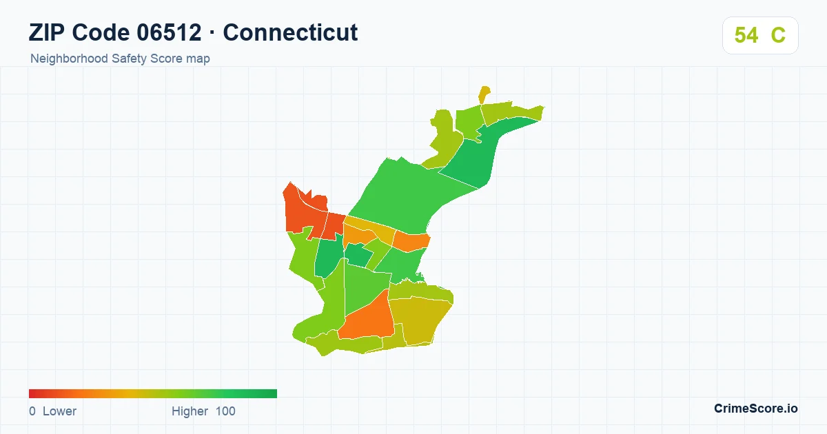 ZIP Code 06512 in Connecticut neighborhood Safety Score map